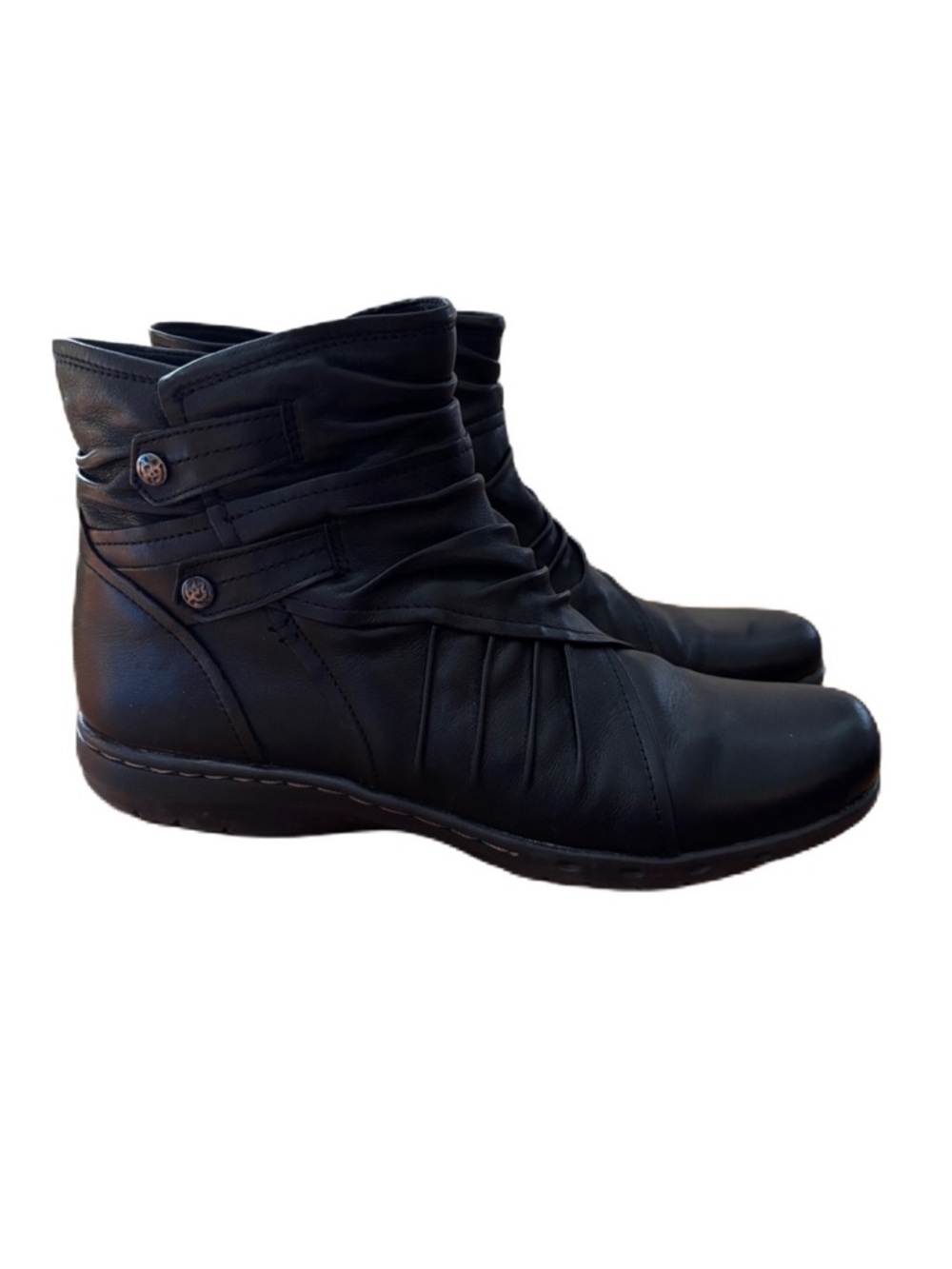 Cobb Hill Rockport Leather‎ Ankle Penfield Women’s Black Pleat Bootie Size 9.5 N